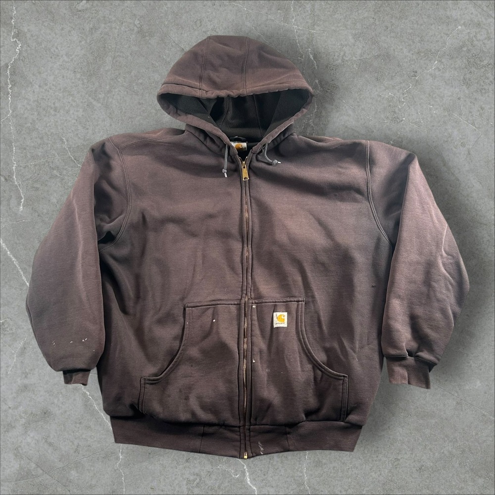 Carhartt Full Zip Hoodie Mens XL Brown Thermal Lined Workwear Heavyweight Faded